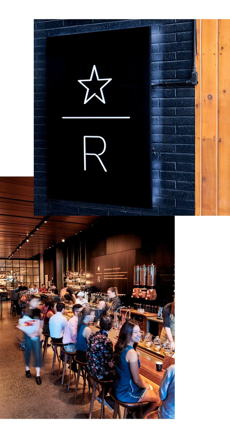 Images inside a Starbucks Reserve Roastery.