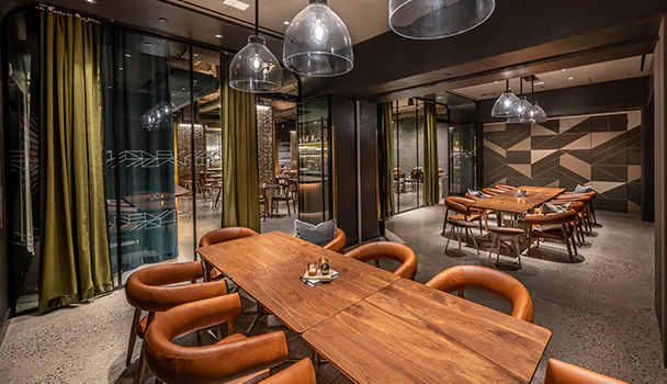 Inside view of a meeting room in the Starbucks Reserve Empire State Building store.