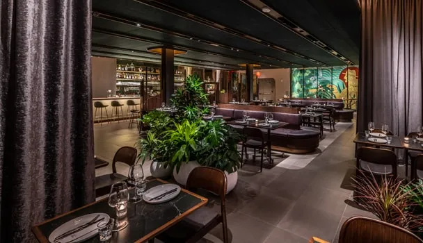 Inside view of the second level of the Starbucks Reserve Empire State Building store.