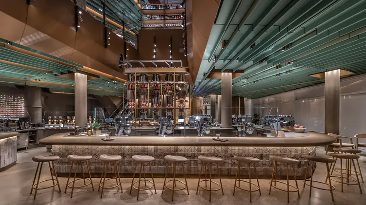 The Experiential Coffee Bar in the Chicago Roastery, including a view to the floor above