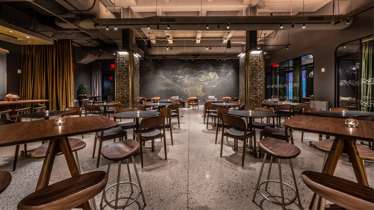 Inside view of the Concourse level of the Starbucks Reserve Empire State Building store.