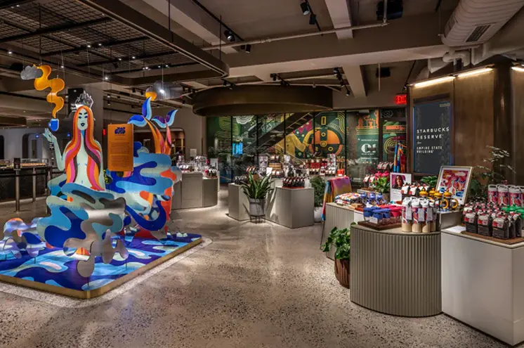 Inside view of the Starbucks Reserve Empire State Building store.
