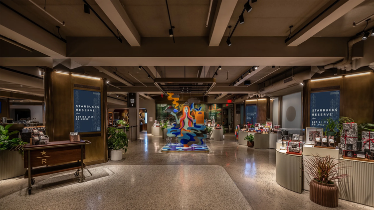 Inside view of the Starbucks Reserve Empire State Building store.