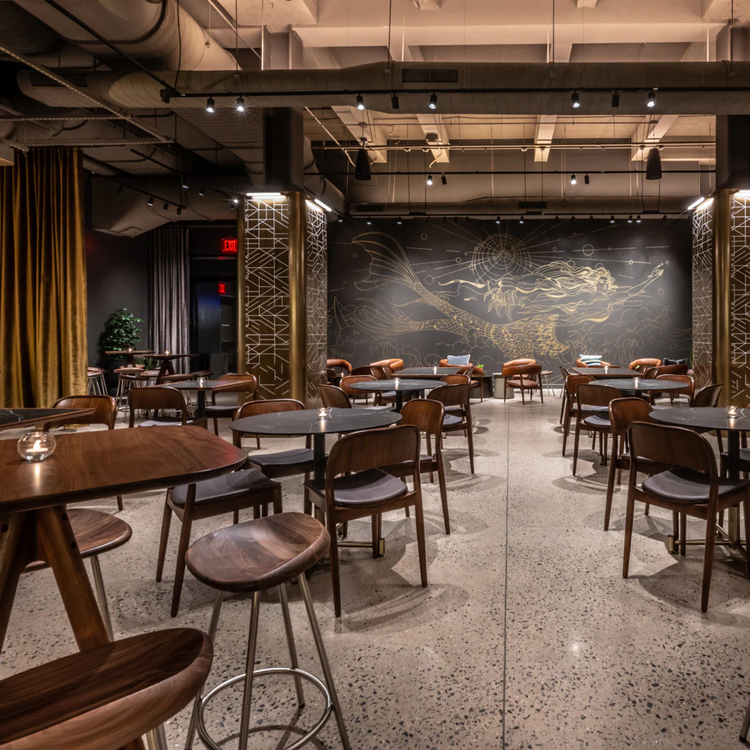 The concourse level interior of the Starbucks Reserve Empire State Building Store.