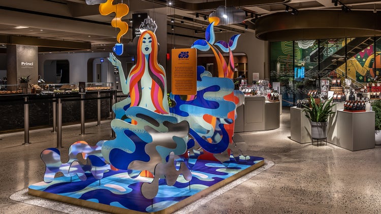 A decorative display inside the Starbucks Reserve Empire State Building Store.